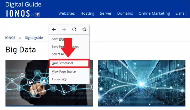 Imagen: Firefox: menú de contexto mediante clic con el botón derecho del ratón para abrir la opción Hacer captura de pantalla