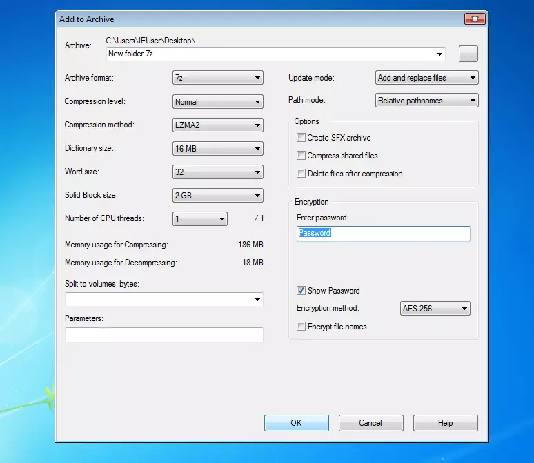 Imagen: Captura de pantalla de máscara de entrada de 7-ZIP en Windows