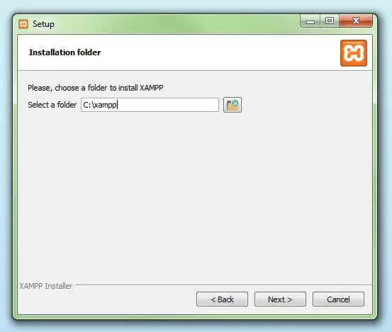 Imagen: Instalar XAMPP: selección de la carpeta donde se guardarán los archivos
