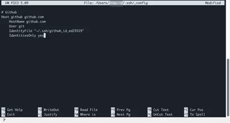 Imagen: Insertar la configuración de GitHub en el archivo de configuración de SSH