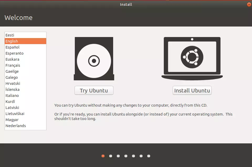 Imagen: Selección del idioma al instalar Ubuntu