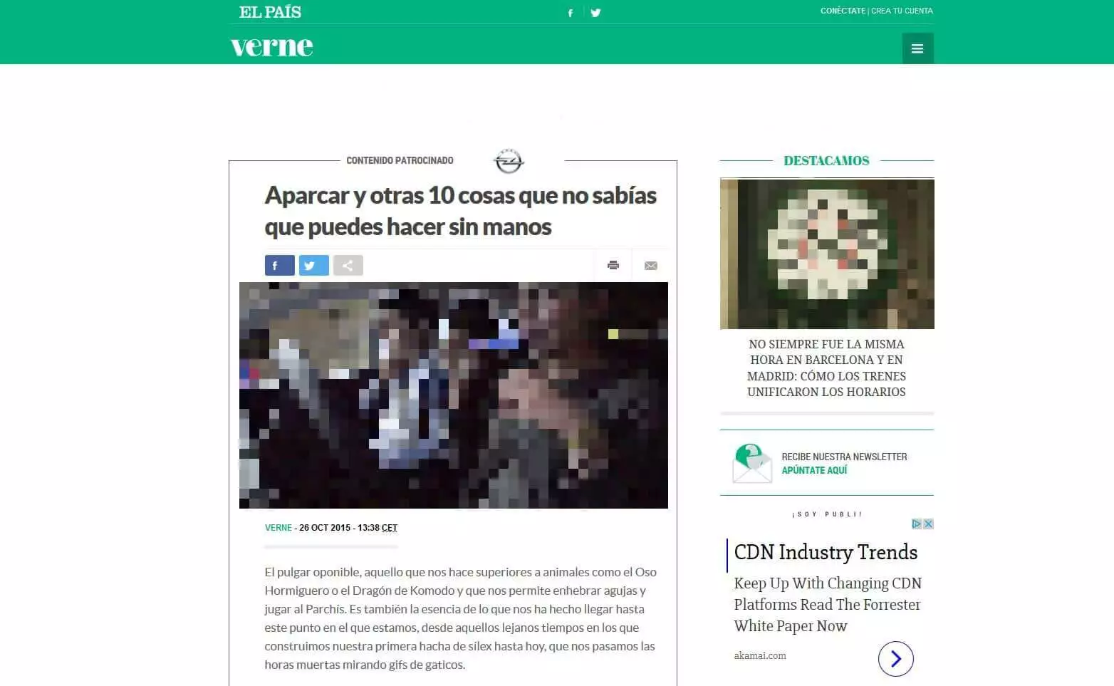 Imagen: Screenshot de un artículo patrocinado en la edición española del periódico El País