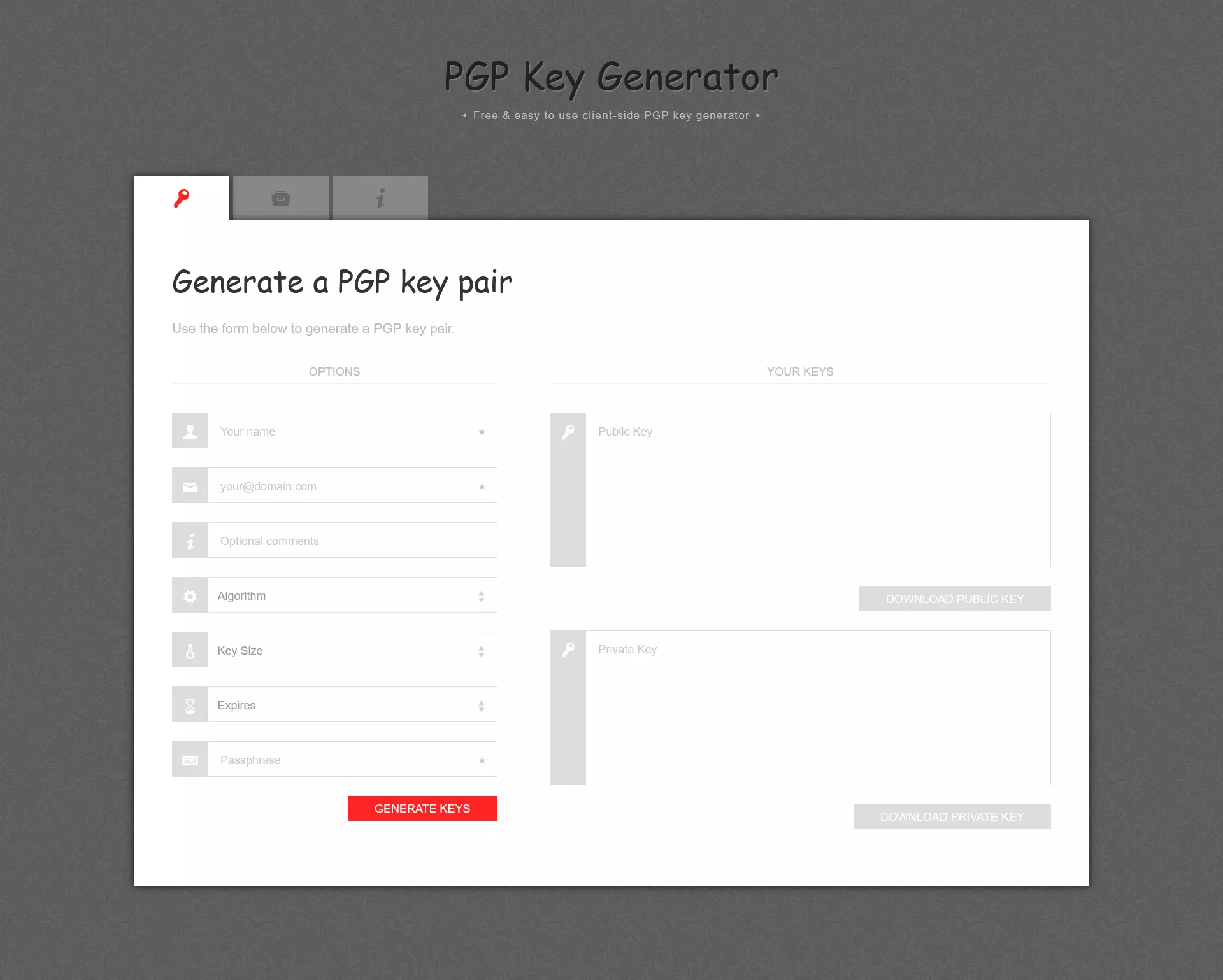 Webtool para generar claves PGP: PGP Key Generator Imagen: Webtool para generar claves PGP: PGP Key Generator