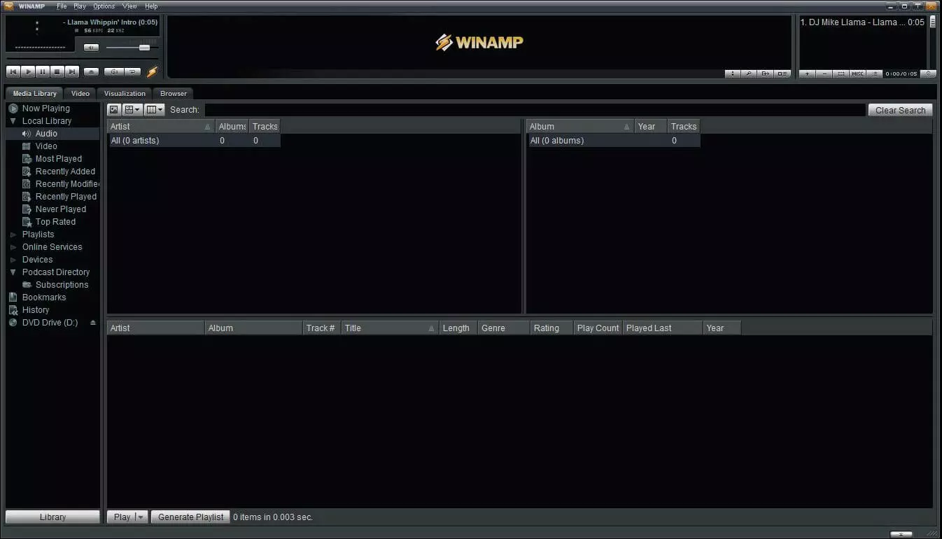Captura de pantalla de la interfaz del reproductor Winamp Imagen: Captura de pantalla de la interfaz del reproductor Winamp