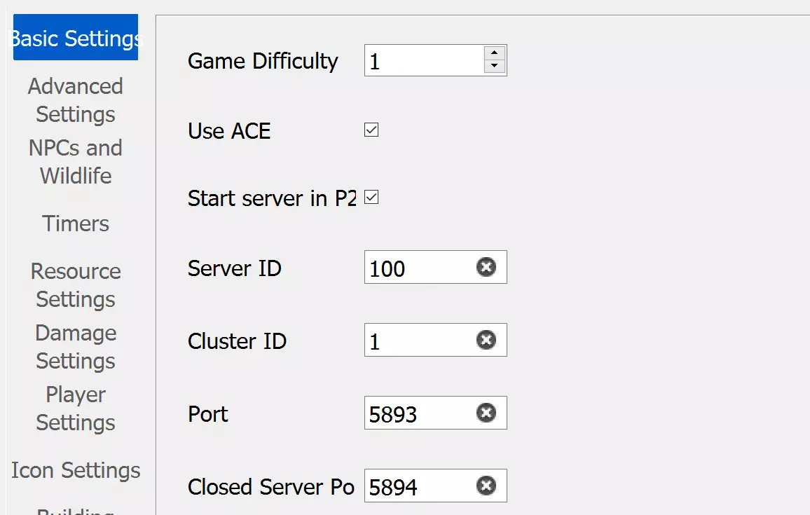 Imagen: Menú de configuración del servidor de Myth of Empires