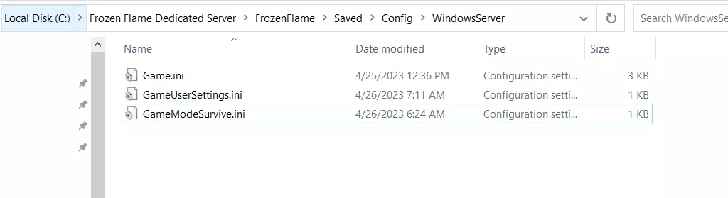 Frozen Flame: directorio del servidor dedicado con los archivos de configuración Imagen: Frozen Flame: directorio del servidor dedicado con los archivos de configuración